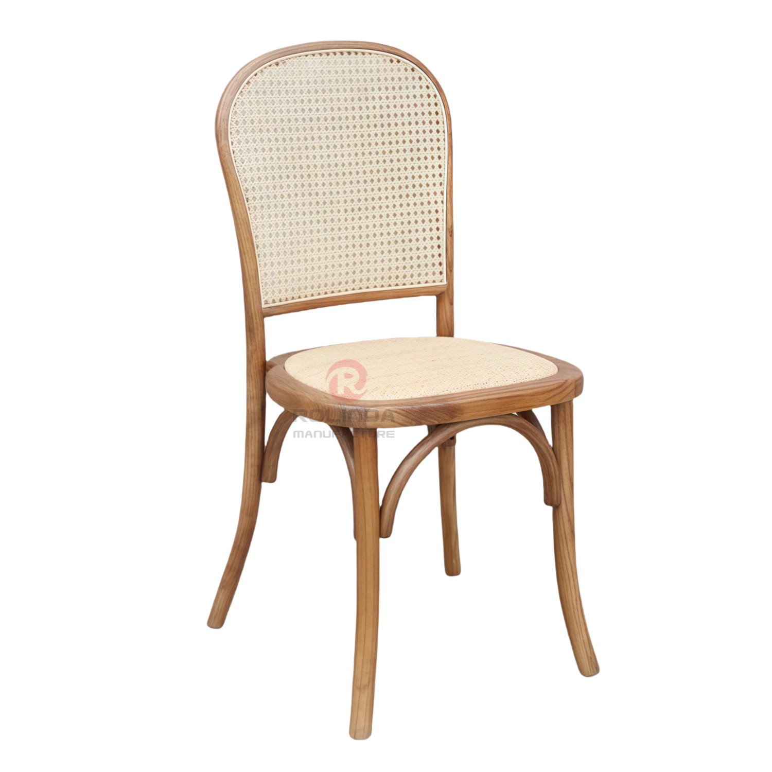 Modern wood-colored wedding party PP imitation wood grain woven backrest cushion chair