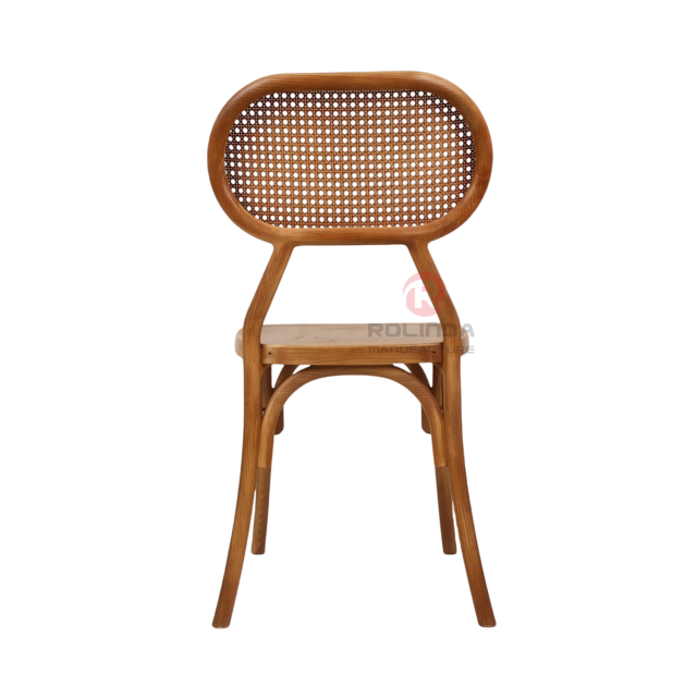 Dark wedding banquet PP wood-grain imitation oval woven backrest chair