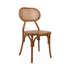 Dark wedding banquet PP wood-grain imitation oval woven backrest chair