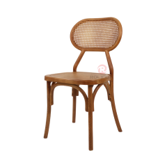 Dark wedding banquet PP wood-grain imitation oval woven backrest chair