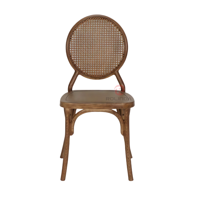 Dark garden wedding banquet wood-grain imitation PP round woven backrest chair