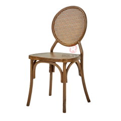 Dark garden wedding banquet wood-grain imitation PP round woven backrest chair