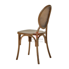 Dark garden wedding banquet wood-grain imitation PP round woven backrest chair