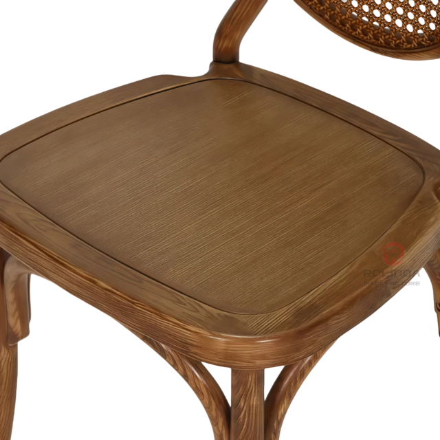 Dark garden wedding banquet wood-grain imitation PP round woven backrest chair