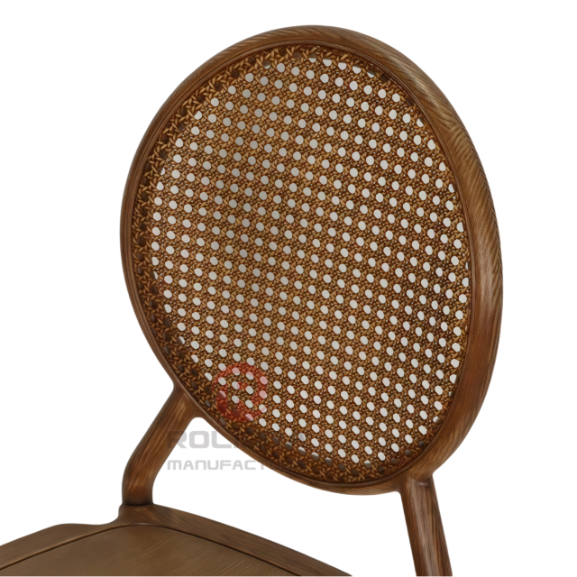 Dark garden wedding banquet wood-grain imitation PP round woven backrest chair