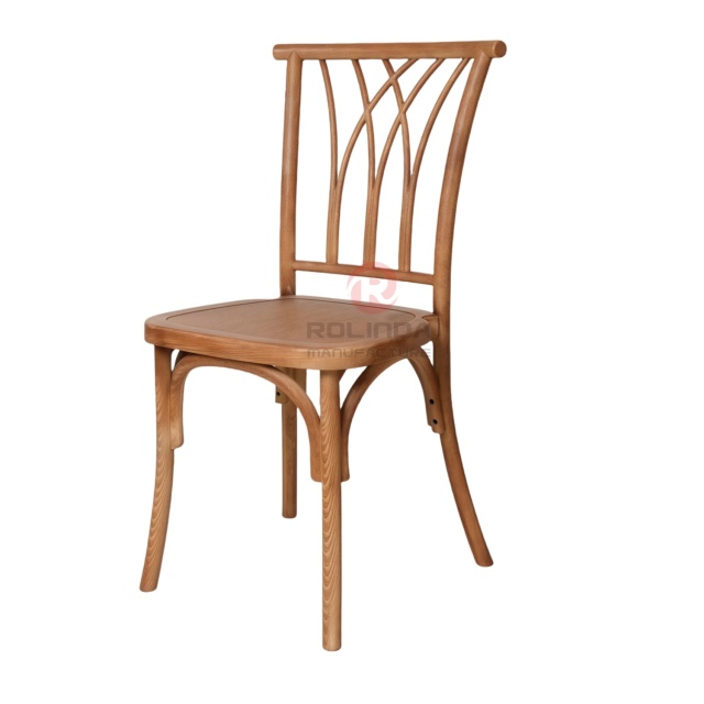 Natural wood color garden wood-grain imitation PP multi-cross bistro cross back chair