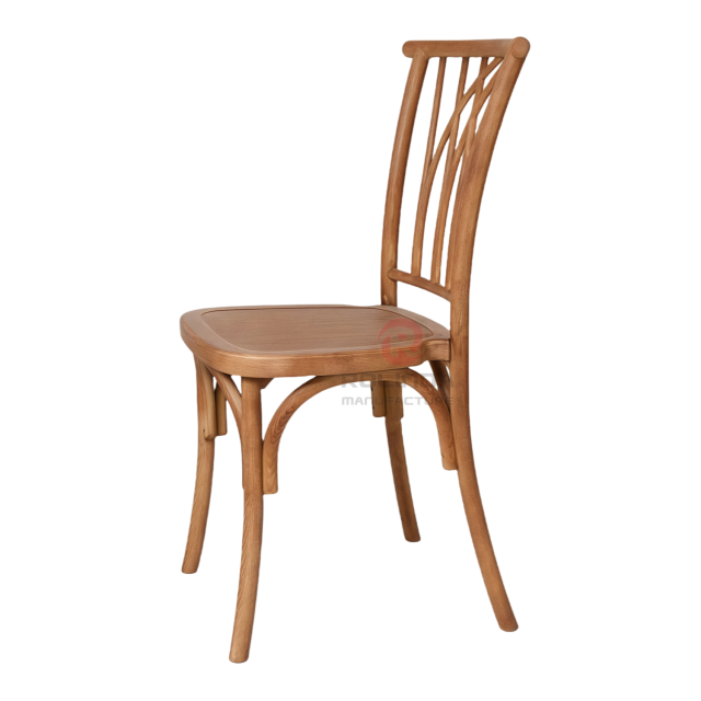 Natural wood color garden wood-grain imitation PP multi-cross bistro cross back chair