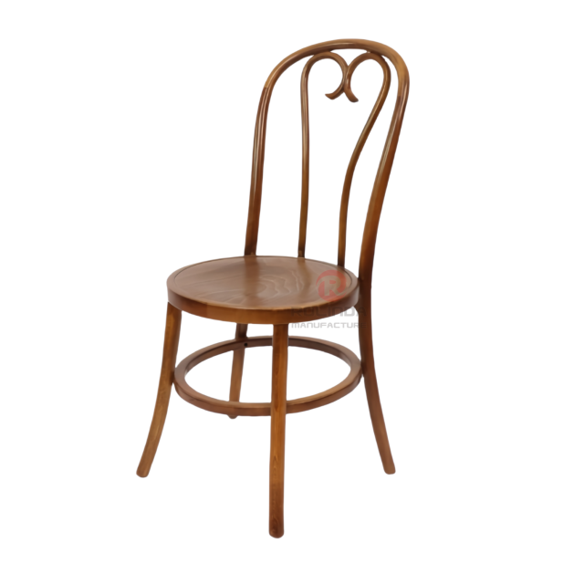 PP wood grain imitation garden bistro dark round base heart-shaped backrest thonet chair