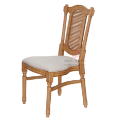 Wood-colored spray-painted hotel wedding stackable PP imitation wood grain soft padded Louis chair
