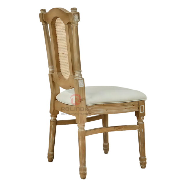 Wood-colored spray-painted hotel wedding stackable PP imitation wood grain soft padded Louis chair