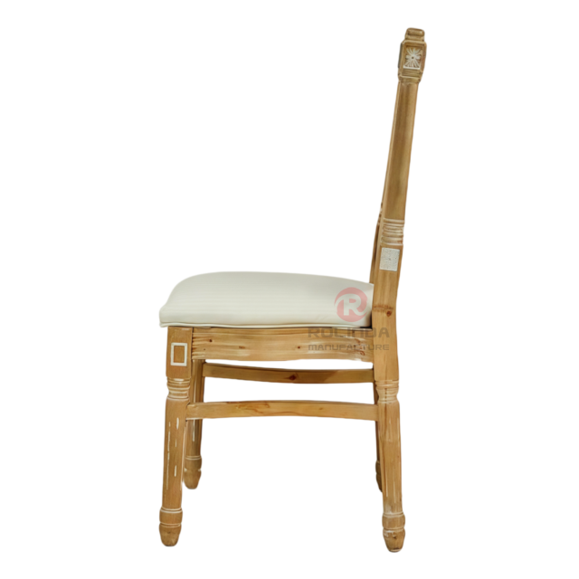 Wood-colored spray-painted hotel wedding stackable PP imitation wood grain soft padded Louis chair
