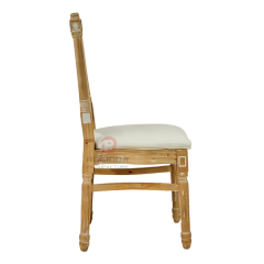 Wood-colored spray-painted hotel wedding stackable PP imitation wood grain soft padded Louis chair