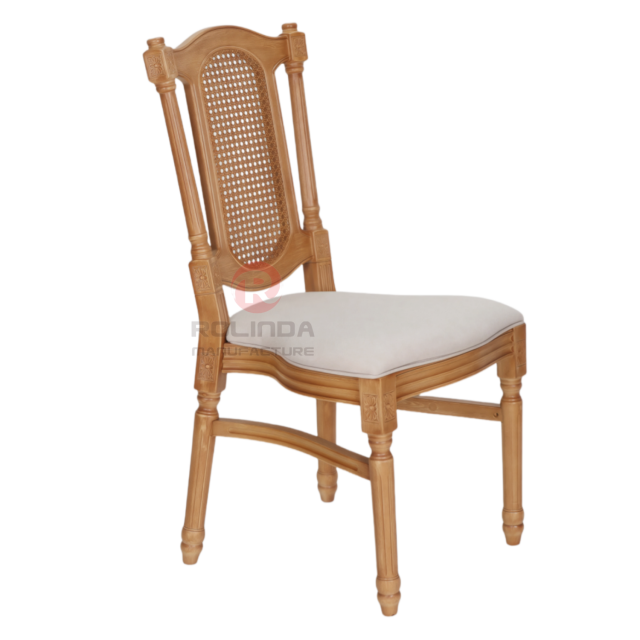 Wood-colored spray-painted hotel wedding stackable PP imitation wood grain soft padded Louis chair