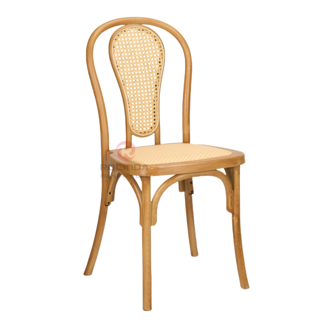 PP wood grain and wood color spray paint double N woven backrest thonet chair