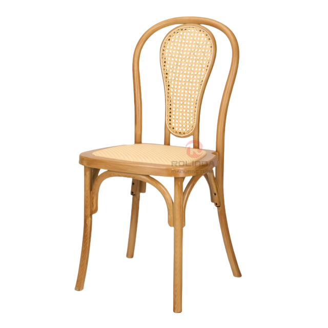 PP wood grain and wood color spray paint double N woven backrest thonet chair