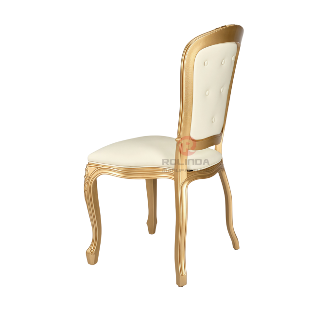 White and gold imitation wood grain PP party royal luxury soft-padded backrest chair