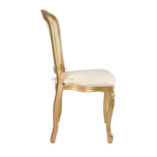 White and gold imitation wood grain PP party royal luxury soft-padded backrest chair