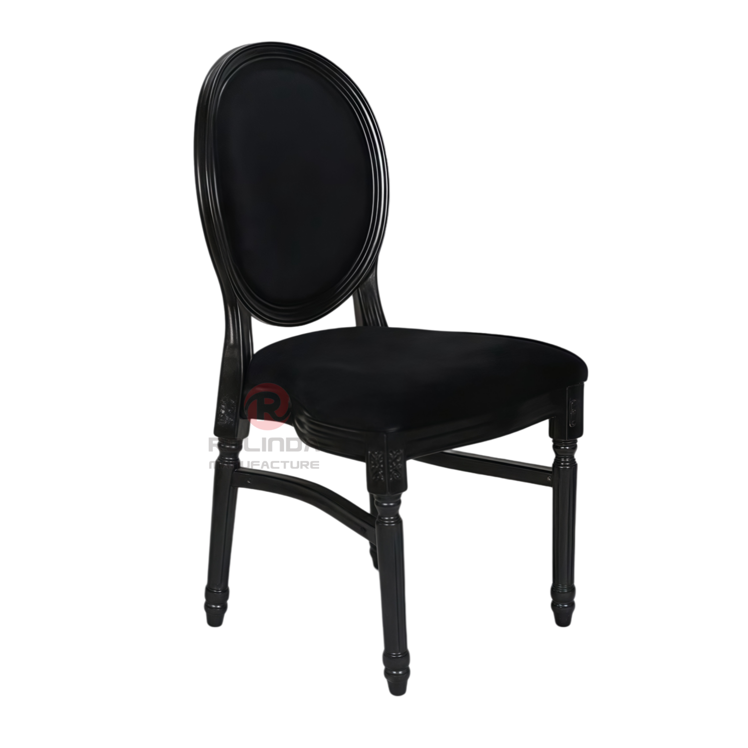 Black spray-painted wedding banquet PP wood-grain soft padded seat cushion oval backrest Louis chair