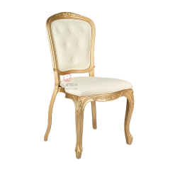 White and gold imitation wood grain PP party royal luxury soft-padded backrest chair