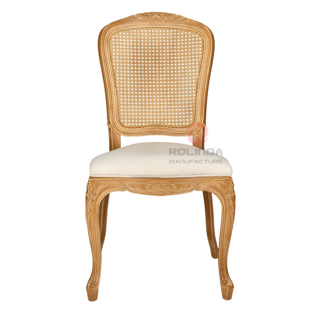 Original wood color PP imitation wood grain royal grid backrest soft-padded seat cushion chair