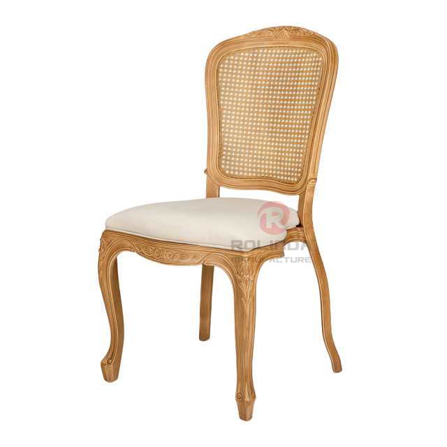 Original wood color PP imitation wood grain royal grid backrest soft-padded seat cushion chair