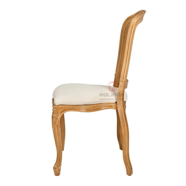 Original wood color PP imitation wood grain royal grid backrest soft-padded seat cushion chair