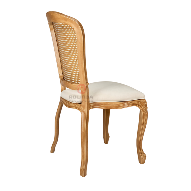 Original wood color PP imitation wood grain royal grid backrest soft-padded seat cushion chair