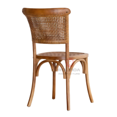 Dark outdoor wedding banquet PP wood-grain frame rattan woven backrest cushion chair