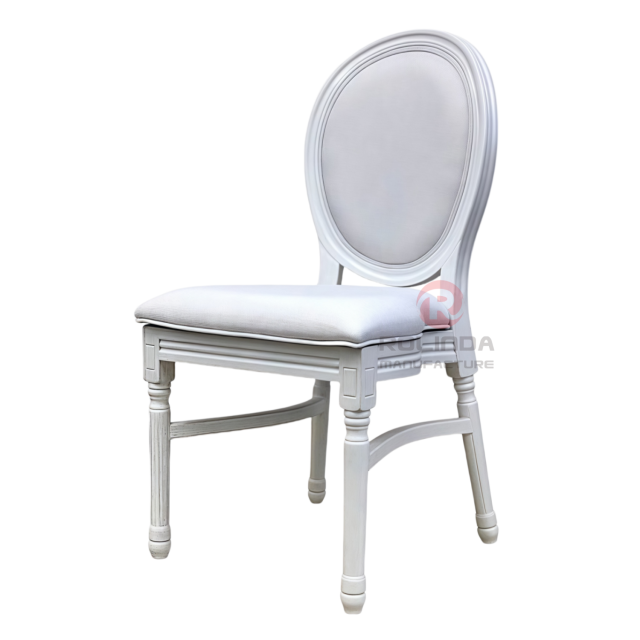 White spray-painted PP wood-grain wedding banquet soft cushion oval backrest Louis chair