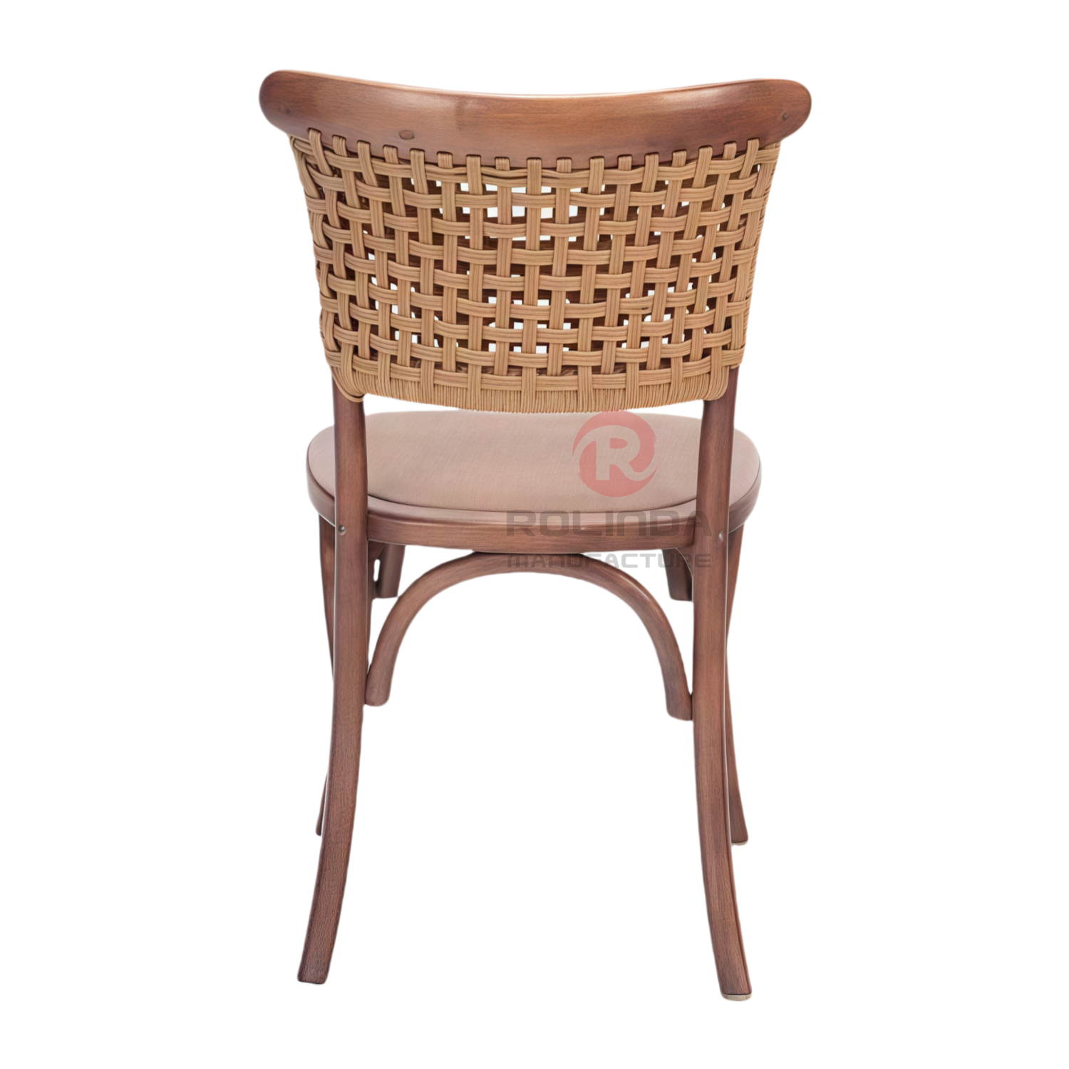 Dark outdoor wedding banquet PP wood-grain frame rattan woven backrest cushion chair