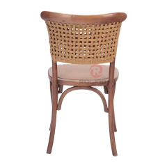 Dark outdoor wedding banquet PP wood-grain frame rattan woven backrest cushion chair