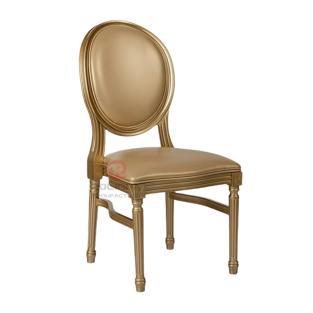 White spray-painted PP wood-grain wedding banquet soft cushion oval backrest Louis chair