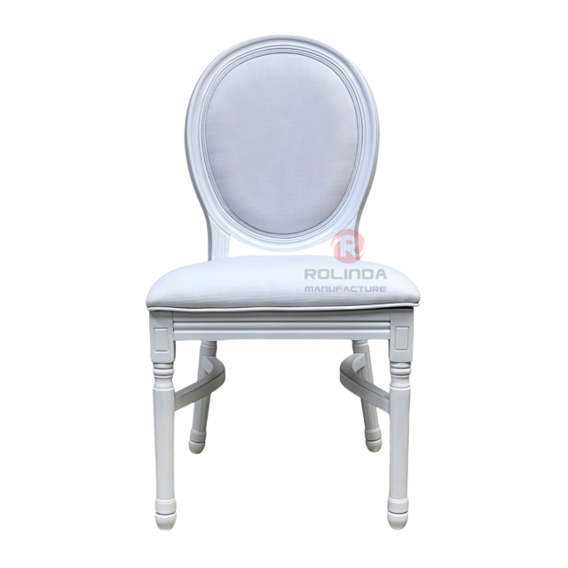 White spray-painted PP wood-grain wedding banquet soft cushion oval backrest Louis chair