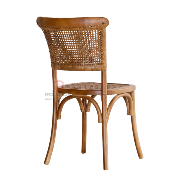 Dark outdoor wedding banquet PP wood-grain frame rattan woven backrest cushion chair