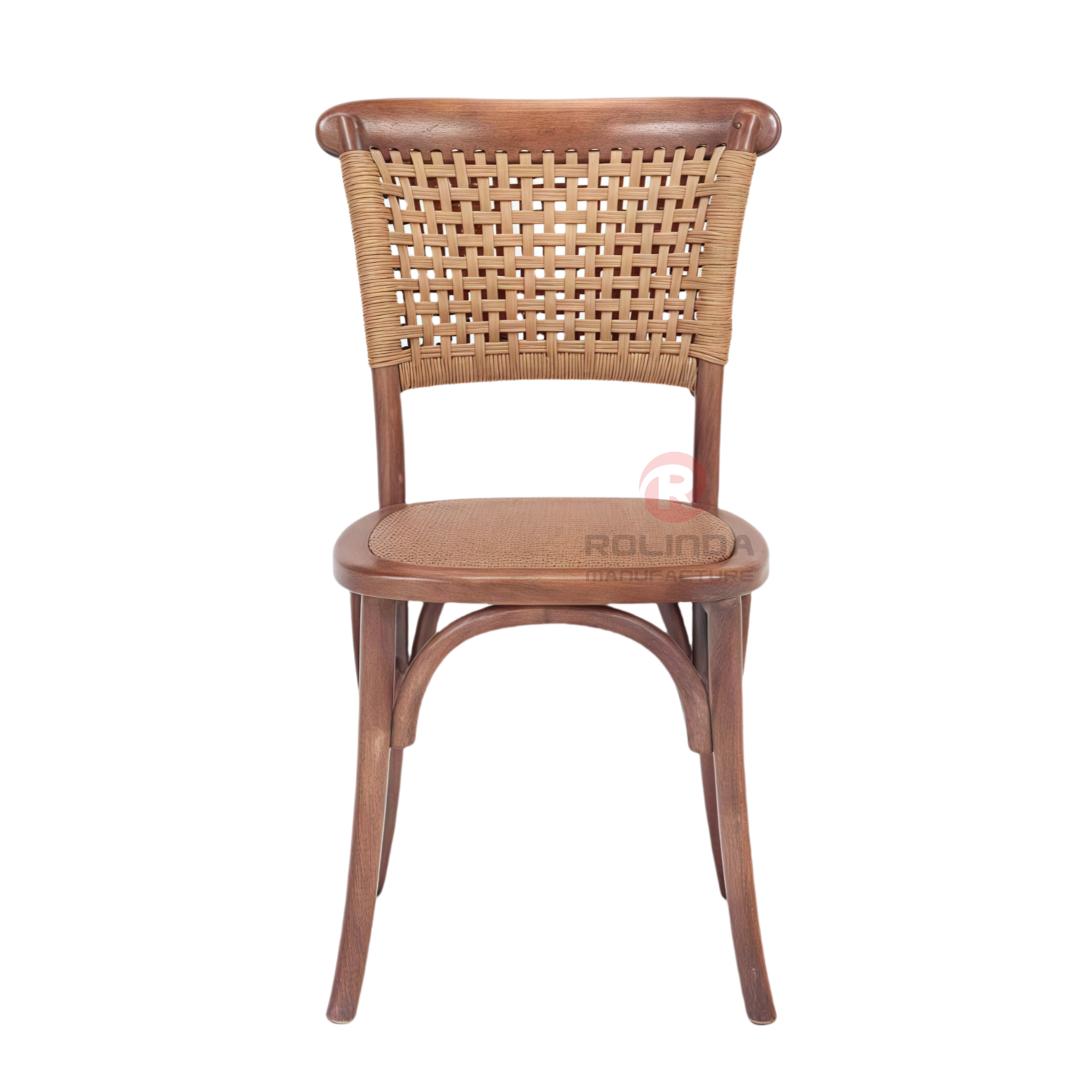 Dark outdoor wedding banquet PP wood-grain frame rattan woven backrest cushion chair
