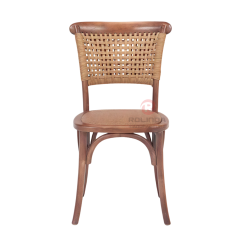 Dark outdoor wedding banquet PP wood-grain frame rattan woven backrest cushion chair