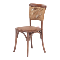 Dark outdoor wedding banquet PP wood-grain frame rattan woven backrest cushion chair