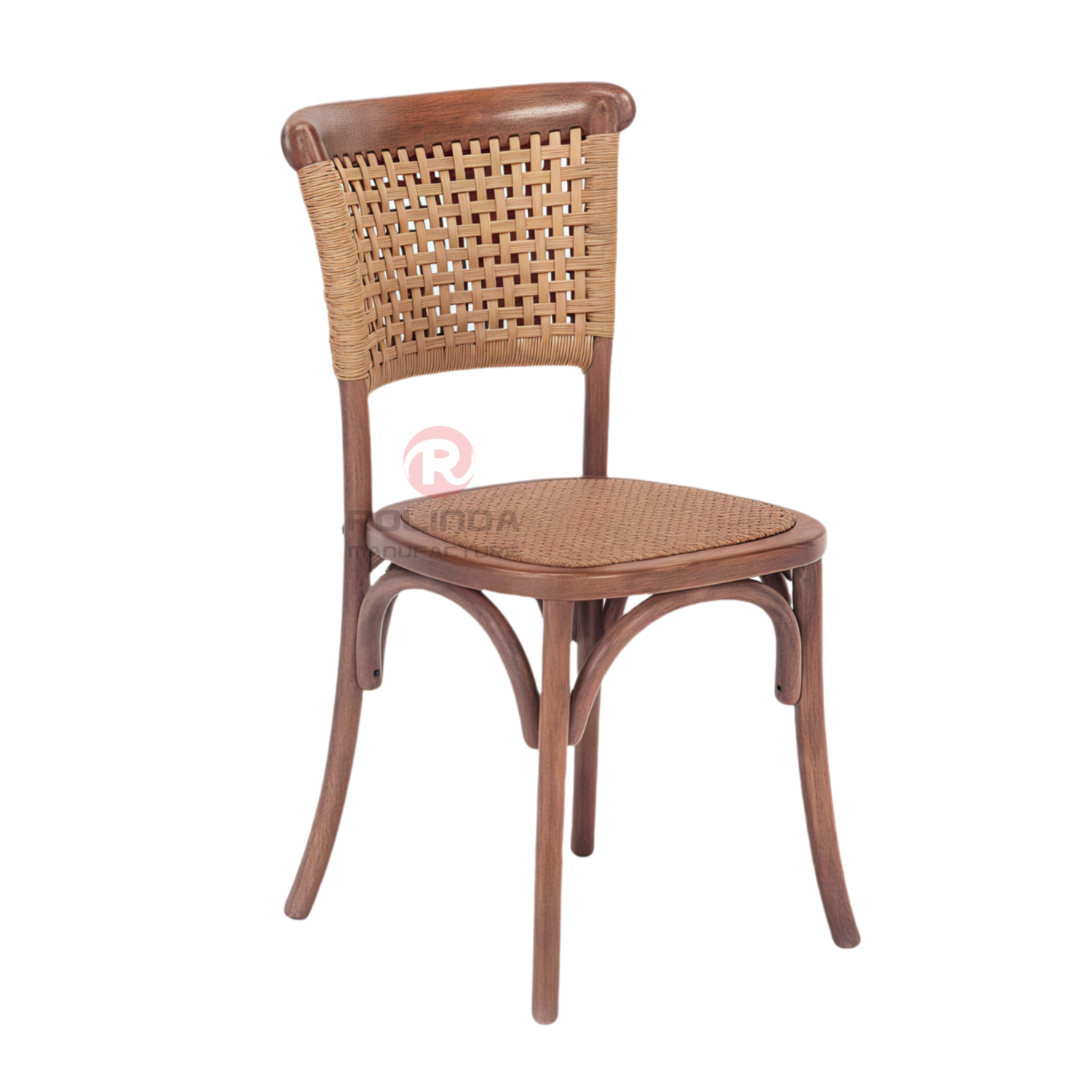 Dark outdoor wedding banquet PP wood-grain frame rattan woven backrest cushion chair