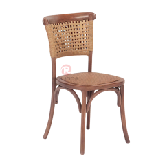 Dark outdoor wedding banquet PP wood-grain frame rattan woven backrest cushion chair