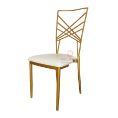 Golden banquet event PU soft cushion cross-patterned backrest iron chair