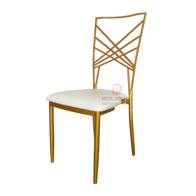 Golden banquet event PU soft cushion cross-patterned backrest iron chair