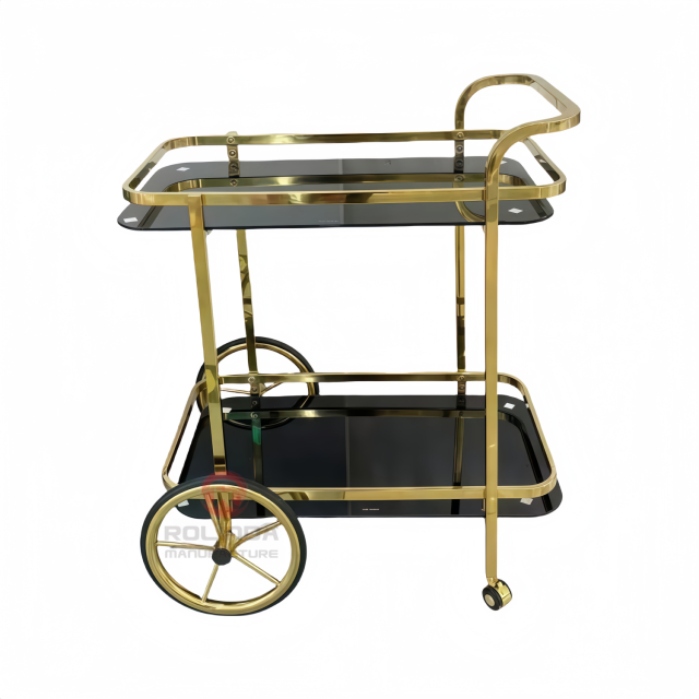 Two-layer hand-pushed movable food cart with wheels stainless steel food cart