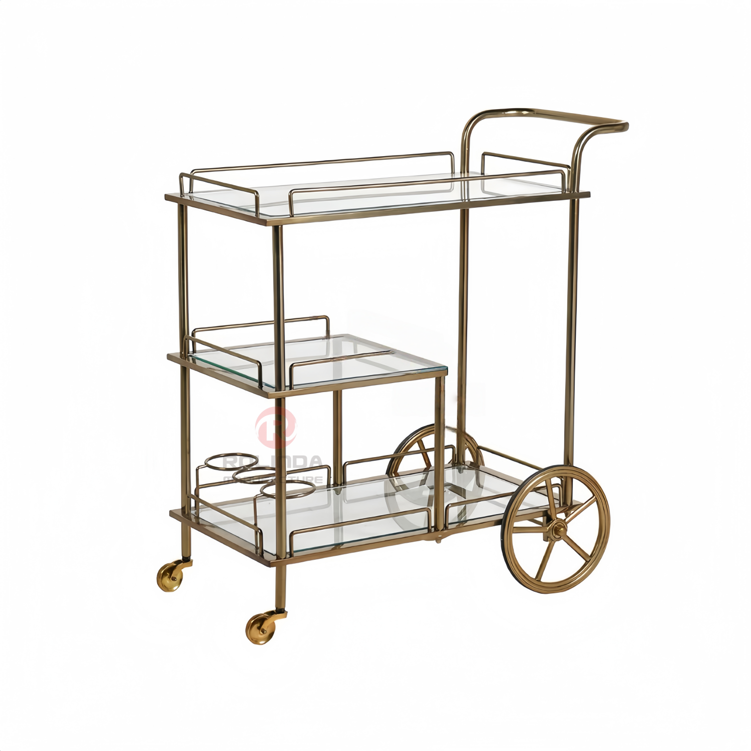 Simple hotel restaurant two-story hand-pushed movable stainless steel food carts