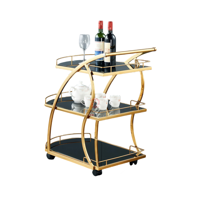 Double-layer hand-pushed movable stainless steel frame food cart