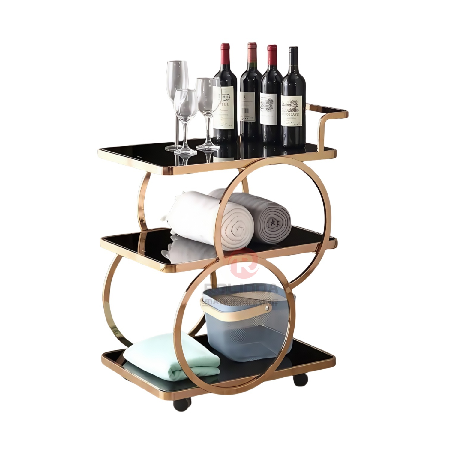 Multi-storey movable hotel hand-pushed with wheels stainless steel dining carts