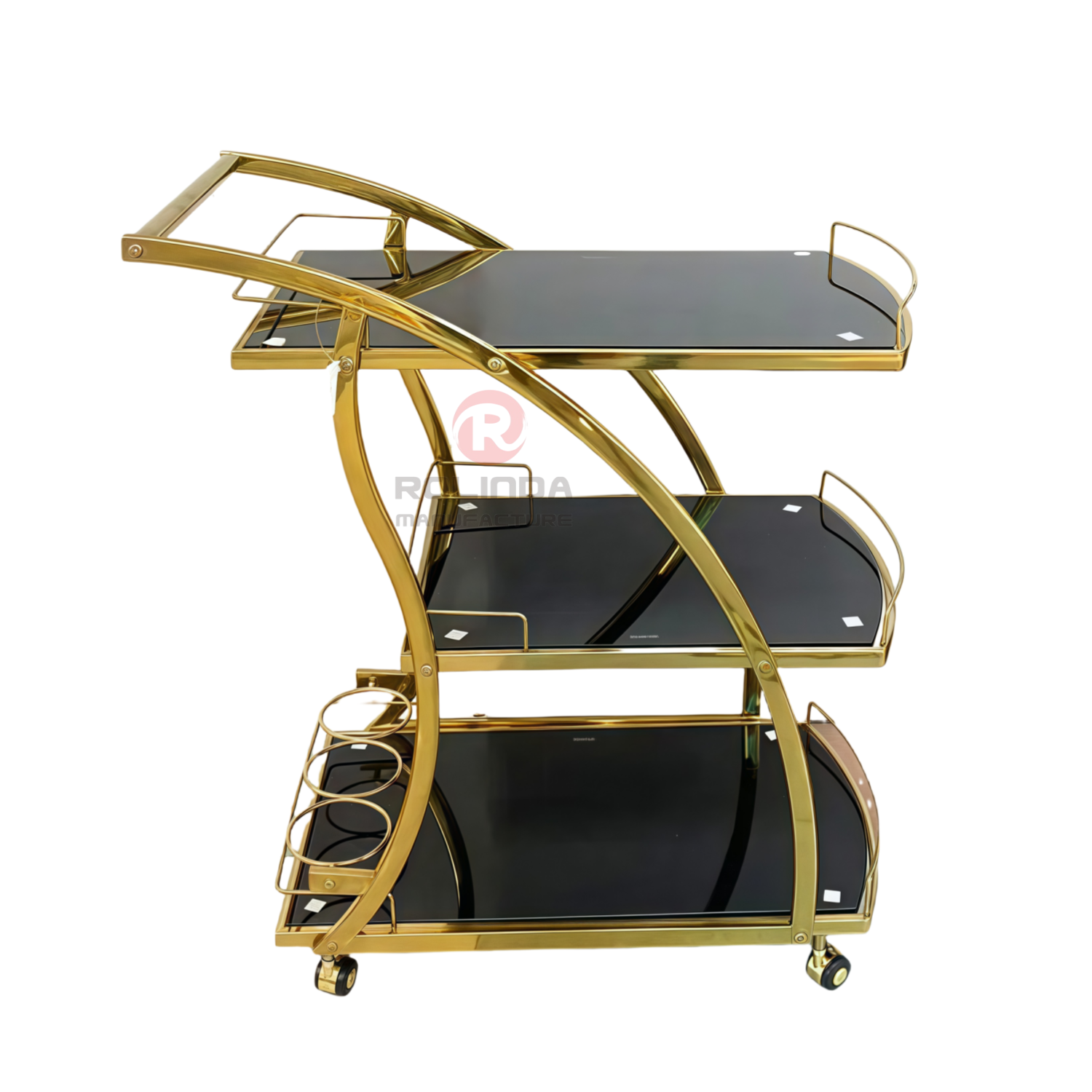 Double-layer hand-pushed movable stainless steel frame food cart