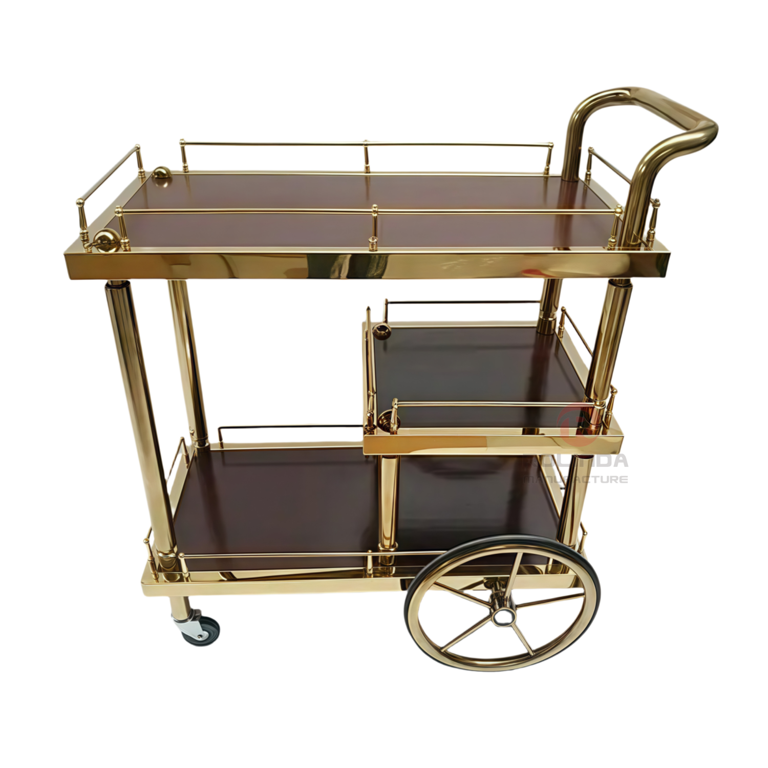 Simple hotel restaurant two-story hand-pushed movable stainless steel food carts