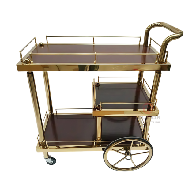 Simple hotel restaurant two-story hand-pushed movable stainless steel food carts