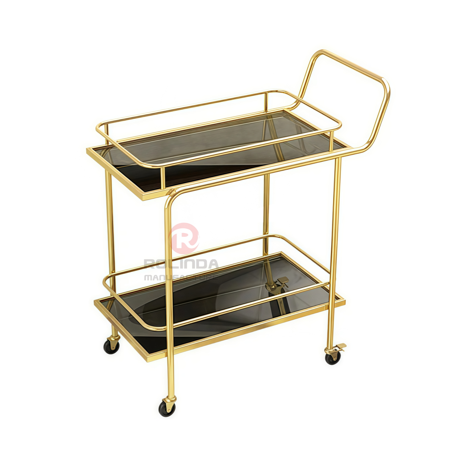Simple hotel restaurant two-story hand-pushed movable stainless steel food carts