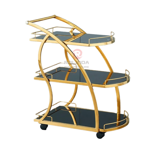 Double-layer hand-pushed movable stainless steel frame food cart